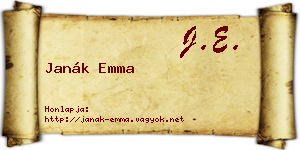 Janák Emma névjegykártya